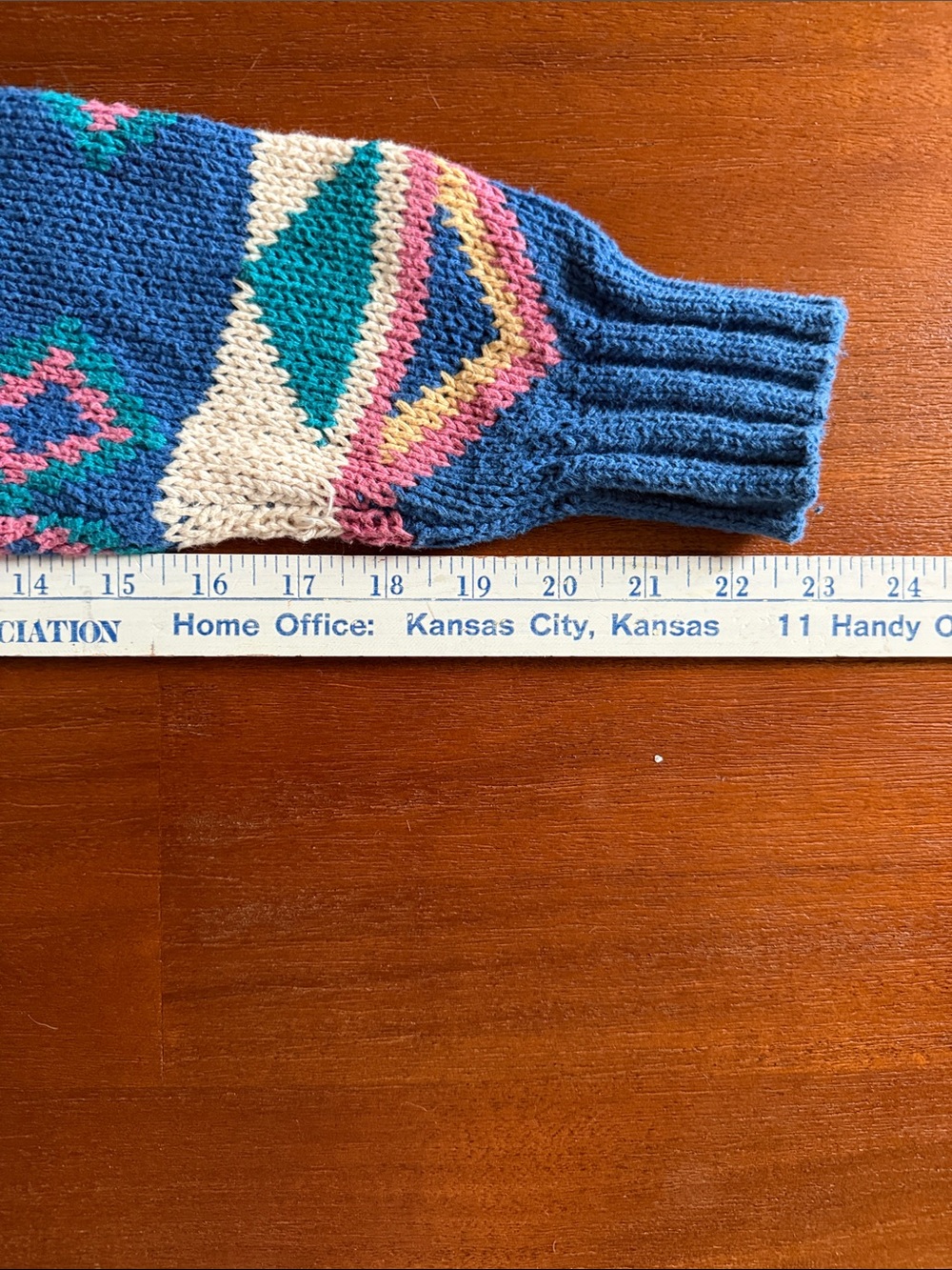 Vintage Marina Blue Geometric Pattern Mock Turtleneck Sweater - Picture 8 of 12